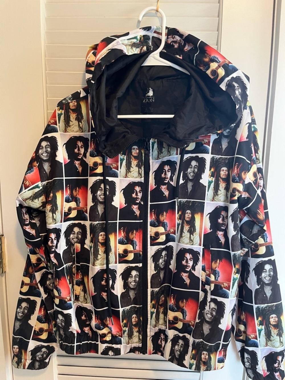 Bob Marley Print Hooded Windbreaker Jacket